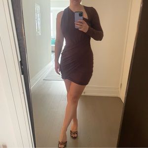 Zara deep brown asymmetrical cut ruched dress